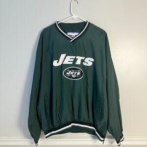 Vintage New York Jets Embroidered Logo Pullover On Field Windbreaker Jacket XL